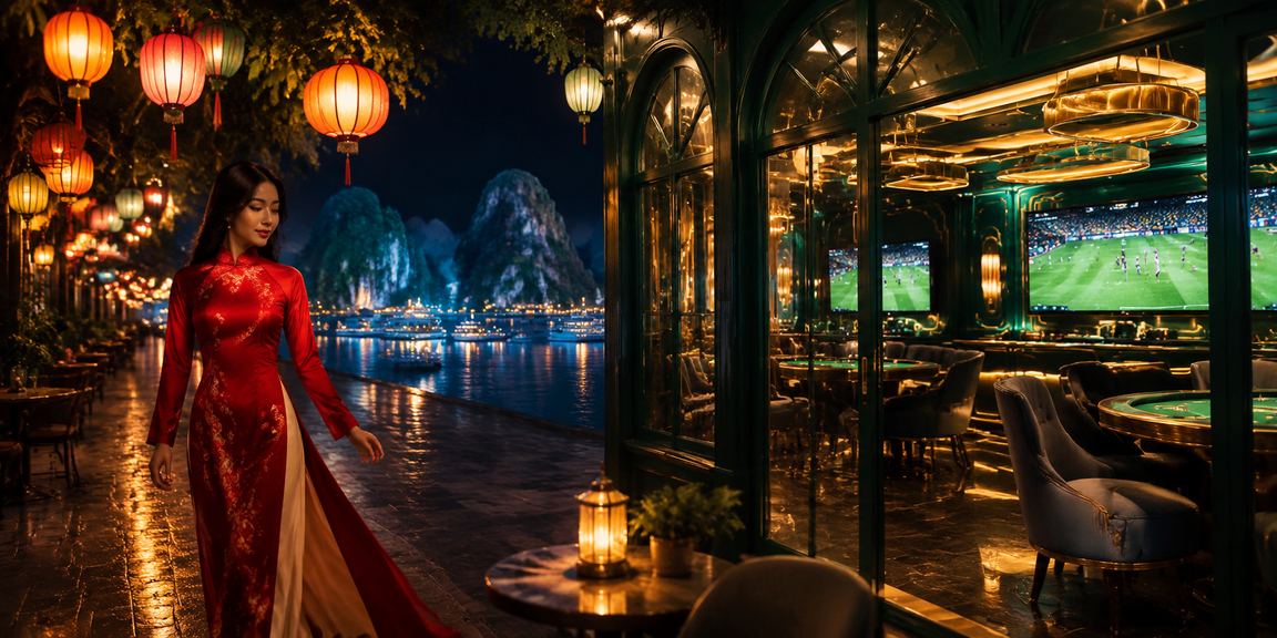 Phụ nữ mặc áo dài trải nghiệm casino betting tại vịnh Hạ Long
